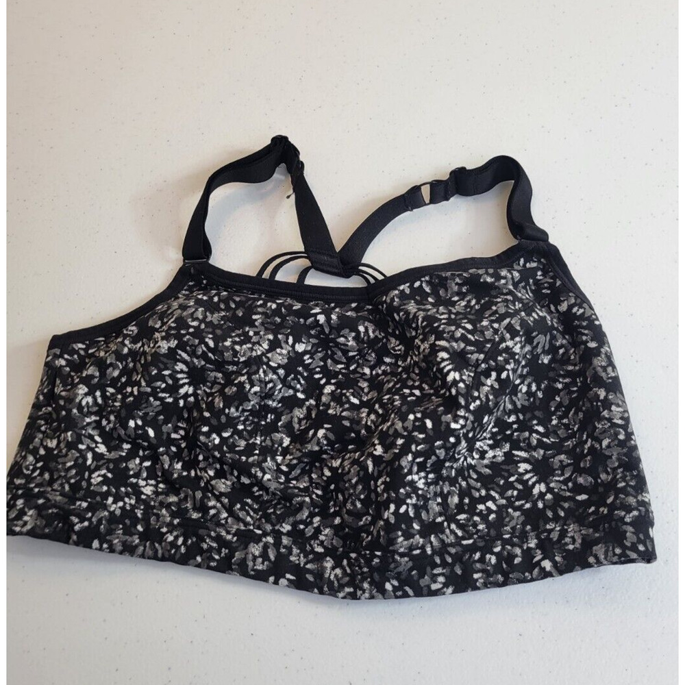 LIVI Black Gray Floral Low Impact Active Workout Wire Free Sports Bra Size 14/16